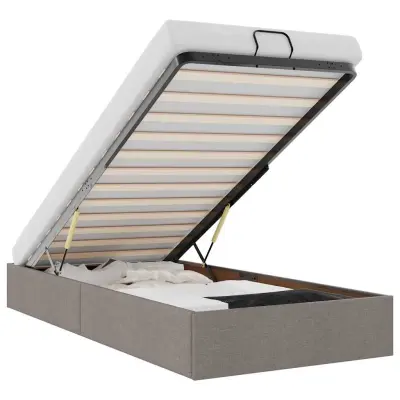 Otomanski Posteljni okvir - Enojna postelja - Postelja za odrasle brez vzmetnice taupe 90x200 cm blago-J1976