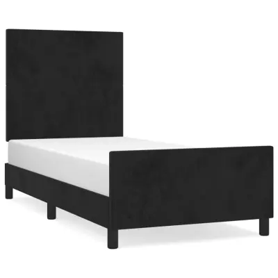 Posteljni okvir - Enojna postelja - Postelja za odrasle z vzglavjem črn 90x190 cm žamet-J9443