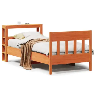 Posteljni okvir - Enojna postelja - Postelja za odrasle brez vzmetnice voščeno rjav 75x190 cm borovina-J13453