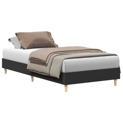 Posteljni okvir - Enojna postelja - Postelja za odrasle brez ležišča črn 90x190 cm inženirski les-J6460