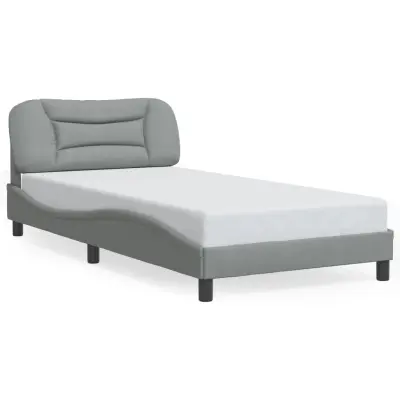 Posteljni okvir - Enojna postelja - Postelja za odrasle brez vzmetnice svetlo siv 100x200 cm blago-J7485