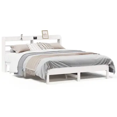 Posteljni okvir - Dvoposteljna postelja - Zakonska postelja brez vzmetnice bel 140x200 cm trdna borovina-J11475