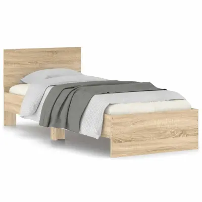 Posteljni okvir - Enojna postelja - Postelja za odrasle z vzglavjem sonoma hrast 75x190 cm inž. les-J16408