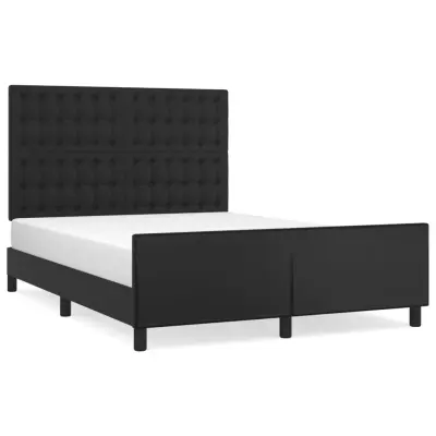 Posteljni okvir - Dvoposteljna postelja - Zakonska postelja z vzglavjem črn 140x200 cm umetno usnje-J15995
