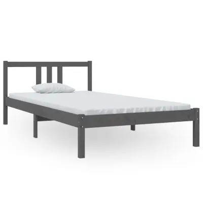 Posteljni okvir - Enojna postelja - Postelja za odrasle siv iz trdnega lesa 100x200 cm-J9009