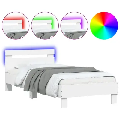 Posteljni okvir - Enojna postelja - Postelja za odrasle z vzglavjem in LED lučkami bela 75x190 cm-J16136