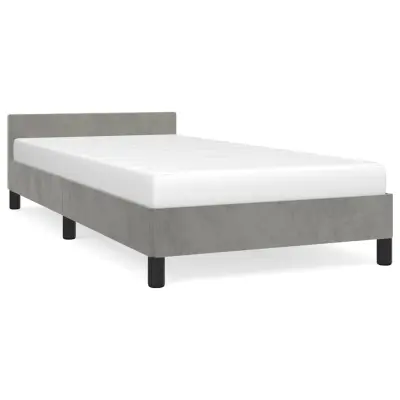 Posteljni okvir - Enojna postelja - Postelja za odrasle brez vzmetnice svetlo siv 90x200 cm žamet-J7615