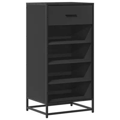 Regal za čevlje - Polica za čevlje črn 48x38x97,5 cm inženirski les