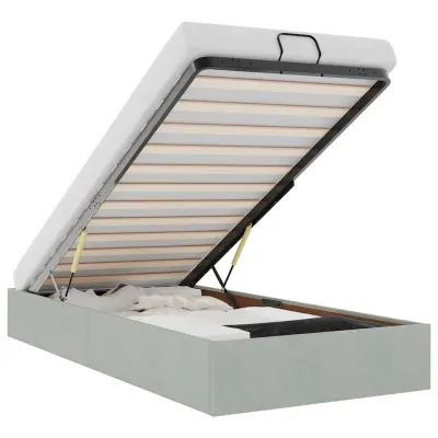 Otomanski Posteljni okvir - Enojna postelja - Postelja za odrasle brez vzmetnice siv 90x190 cm žamet-J1966