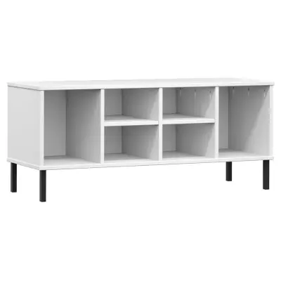Regal za čevlje - Polica za čevlje s kovinskimi nogami bel 106x35x45 cm trden les