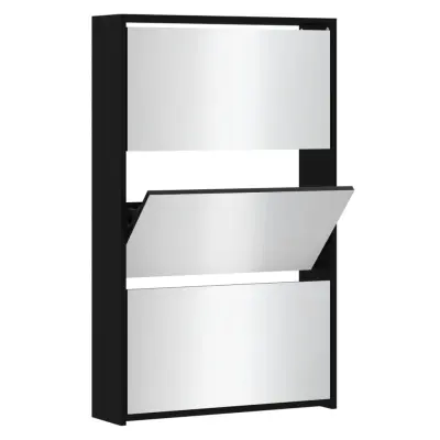 Omarica za obutev - Kopa za čevlje z ogledalom 3-nadstropna črna 63x17x102,5 cm