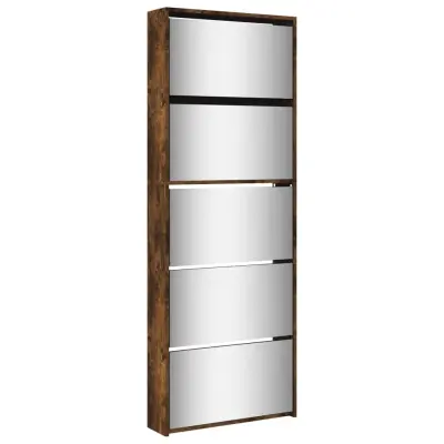Omarica za obutev - Kopa za čevlje z ogledalom 5-nadstropna hrast 63x17x169,5 cm
