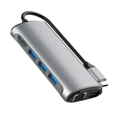 8-v-1 adapter s priključkom Type-C z več vrati, HDMI, RJ45, čitalnikom kartic SD/TF