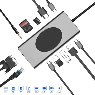 13-v-1 USB-C zvezdišče z več vrati z HDMI, VGA, Ethernet, čitalnikom kartic SD/TF