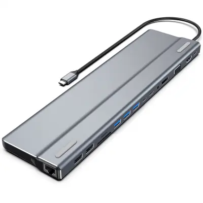 Večfunkcijski adapter USB-C s 15 priključki, HDMI, VGA, Ethernet, čitalnikom kartic SD/TF