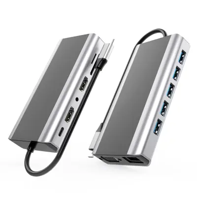 14-v-1 USB-C zvezdišče s HDMI, VGA, Ethernetom, čitalnikom kartic SD/TF