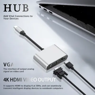 Adapter tipa C 4-v-1 s HDMI, VGA, USB 3.0 in USB-C PD