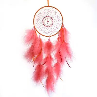 Boho stenska dekoracija iz perja, stenska dekoracija za spalnico Red