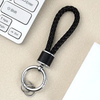 Pleteni usnjeni obesek za ključe - eleganten obesek za avtomobilske ključe Black