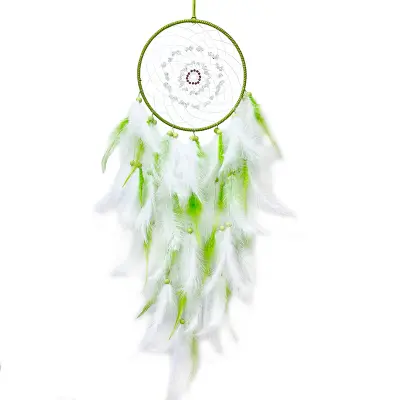 Boho stenska dekoracija iz perja, stenska dekoracija za spalnico green+white