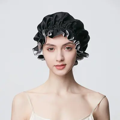 Dvojna svilena kapa za spanje - 100 % murvina svila Black