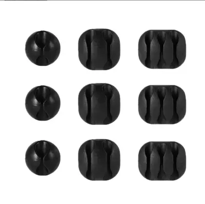 Silikonski kabelski sponke, 9-delni organizator kablov Black