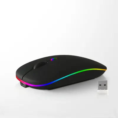 Brezžična miška - 2,4G + Bluetooth, dvojni način, osvetljena, črna