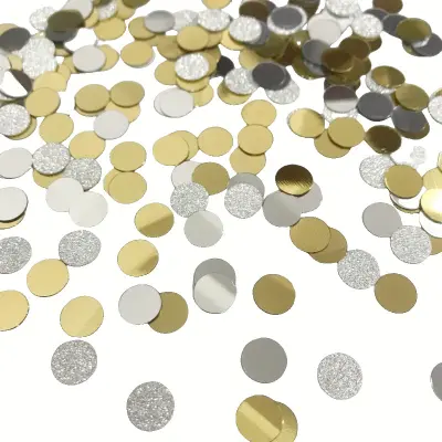 Bleščeči konfeti, okrogli konfeti s pajkicami, 8 mm silver+gold  30 g