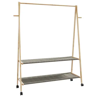 vidaXL Stojalo za oblačila s policami n kolesi 132x45,5x155,5cm Bambus