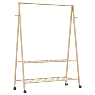 vidaXL Stojalo za oblačila s policami n kolesi 132x45,5x155,5cm Bambus