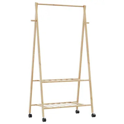 vidaXL Stojalo za oblačila s policami n kolesi 96x45,5x155,5 cm Bambus
