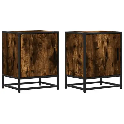 vidaXL Nočna omarica 2 kosa dimljen hrast 40x31x50 cm inž. les/kovina