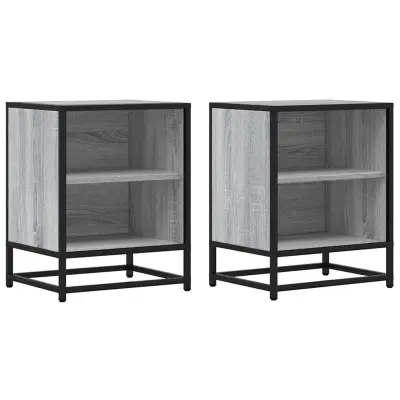 vidaXL Nočna omarica 2 kosa siva sonoma 40x31x50 cm inž. les in kovina