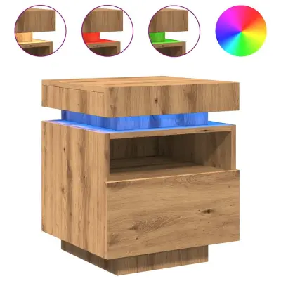 vidaXL Nočna omarica z LED lučkami artisan hrast 40x39x48,5 cm