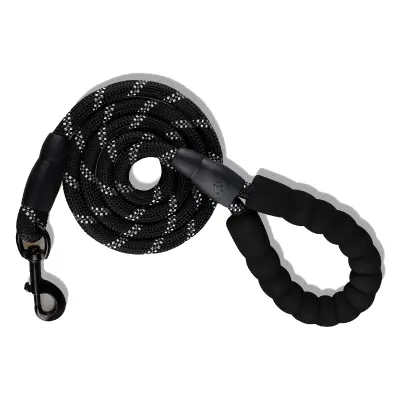 Odsevni pasji povodec z udobnim ročajem iz gobice Black