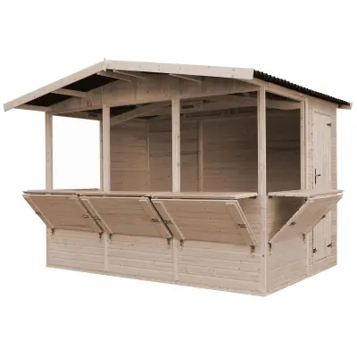 Lesen kiosk za tržnico, prodajna stojnica s pultom, PET OKEN, 263 x 336 cm - TIMBELA M150B