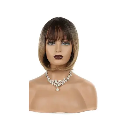 Elegantna rjava lasulja z ravnim rezom in frufrujem za ženske Brown