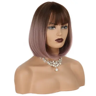 Elegantna rjava lasulja z ravnim rezom in frufrujem za ženske Purple