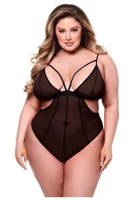 BACI SEXY CROTCHLESS MESH TEDDY ČRNI, KRALJICA