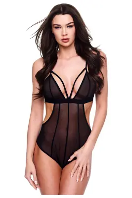 BACI SEXY CROTCHLESS MESH TEDDY ČRN, S/M