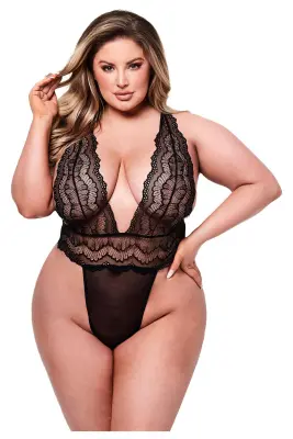 BACI SEXY DEEP V LACE TEDDY ČRNA, KRALJICA