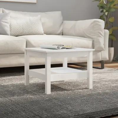 The Living Store Klubska mizica bela 55x55x40 cm trdna borovina - Klubska Mizica