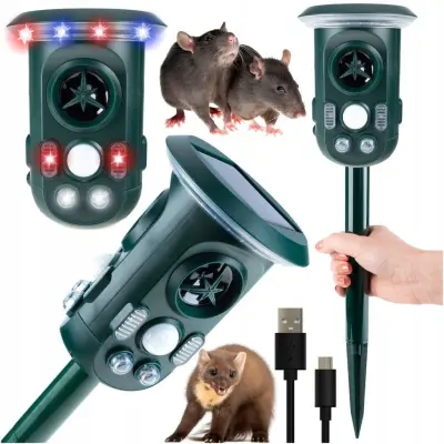 Ultrazvočni aku. 2200mAh LED odganjalec živali s senzorjem gibanja 3 stranski