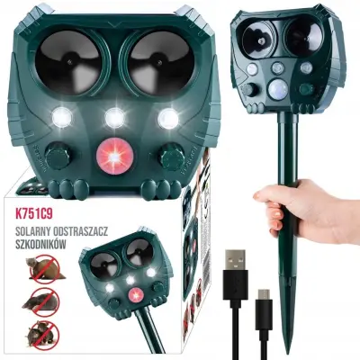 Ultrazvočni aku. 800mAh LED solarni odganjalec živali s senzorjem gibanja