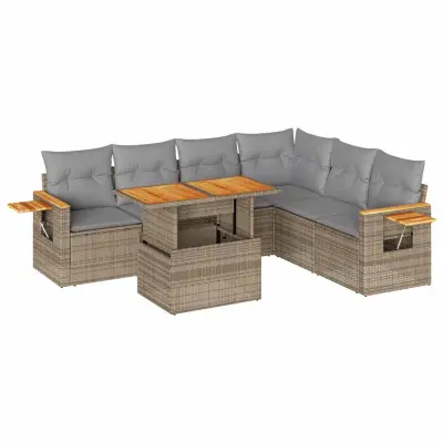 vidaXL Vrtna sedežna garnitura z blazinami 7-delna bež ratan/akacija