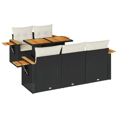 vidaXL Vrtna sedežna garnitura z blazinami 6-delna črn ratan/akacija