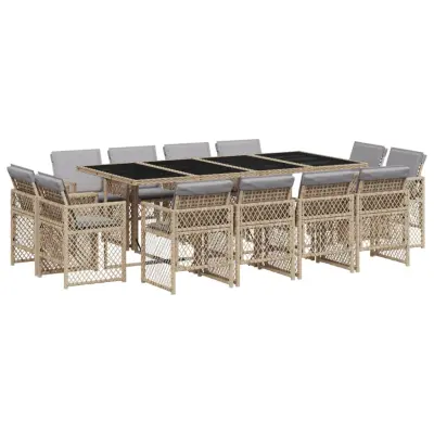 vidaXL Vrtna jedilna garnitura 13-delna z blazinami bež poli ratan