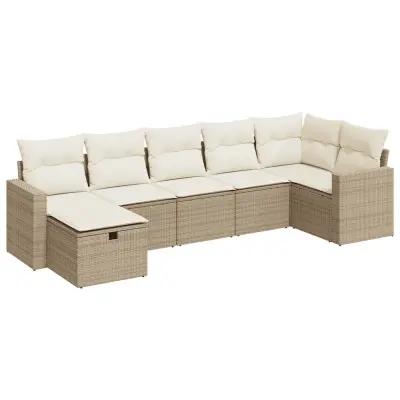 vidaXL Vrtna sedežna garnitura 7-delna z blazinami bež poli ratan