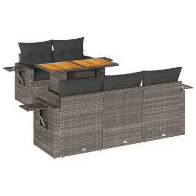 vidaXL Vrtna sedežna garnitura 6-delna z blazinami siv poli ratan