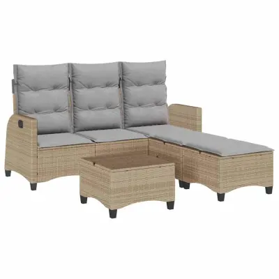 vidaXL Vrtna sedežna garnitura 3-delna z blazinami L bež poli ratan